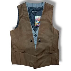 Whatlees Vest 90s Style Brown Gray Double Layer Waistcoat XL (M) RUNS SMALL